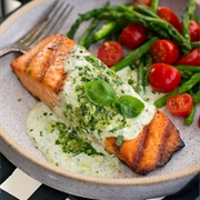 Salmon With Pesto Cream Cheese Sauce