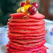 Pancakes With Red Velvet Syrup