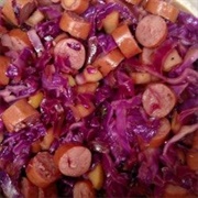 Fried Kielbasa and Red Cabbage