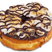 Vanilla Iced Round Donut With Caramel Drizzle and Marshmallows