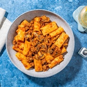 Harissa Beef Rigatoni With Mushroom and Cheese