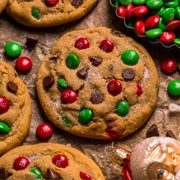 Peanut Butter Holiday M&M Cookie