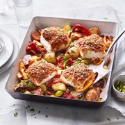 Roasted Cod With Chorizo & Vegetables