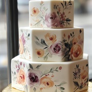 Watercolor Painted Flowers on Cake