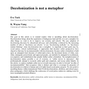 Decolonization Is Not a Metaphor