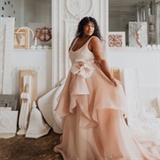 Large Fabric Flower Decoration on Side of Dress