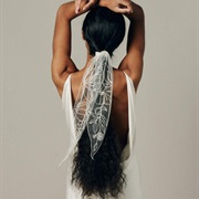 Embroidered Ribbon in Bride's Hair