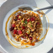 Coffee Chocolate Cranberry Granola With Cottage Cheese