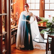 White Cape With Colorful Wedding Dress