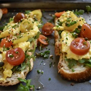 Poppy Seed Sourdough Bread With Scrambled Eggs and Tomato