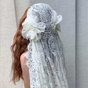Juliet Cap Veil With Fabric Flowers on Sides