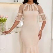Sheer Neck and Sleeves With Ribbon Trim