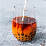 Almond Boba Tea With Cherry Boba