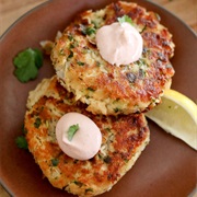 Tuna Cake With Yellow Bell Peppers, Pumpkin Seed Oil, and Sesame