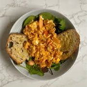 Sourdough Bread With Scrambled Eggs and Hot Honey BBQ Sauce