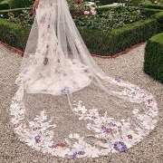 Veil With Colored Flowers Layered Over White Flowers