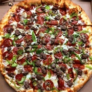 Pepper, Mushroom, Pepperoni, and Sausage Pizza (Romano Quartet)