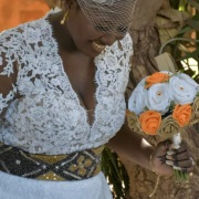 Patterned, Beaded Belt on Dress