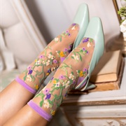 Sheer Socks With Colored Flowers