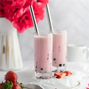 Strawberry Boba Tea With Mango Boba
