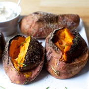 Slow-Baked and Broiled Sweet Potato