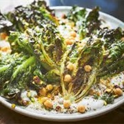 Grilled Little Gem Salad With Pita Croutons