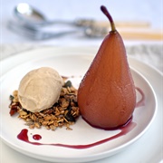Poached Pears and Ice Cream