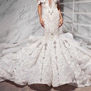 Mermaid Gown, Sculptural Pleating at Bottom