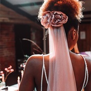 Veil Attached by Fabric Flowers