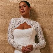 Shrug/Jacket and Neckline Creating Cutout Effect on Bodice