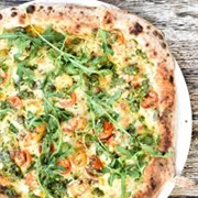 Garlic Prawn Pizza With Baby Plum Tomatoes, Parsley and Lemon