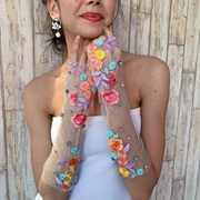 Gloves With Multi-Color Flower Embroidery