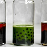 Matcha Boba Tea With Cherry Boba