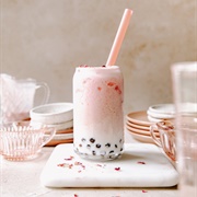 Strawberry Boba Tea With Cucumber Boba