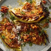 Roasted Cabbage With Warm Walnut Rosemary Dressing