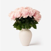 White Vase With Pink Roses
