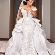 Detachable Overskirt Train, Ruffles Around Hips