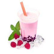 Raspberry Boba Tea With Huckleberry Boba