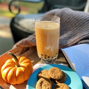Pumpkin Spice Boba Tea With Lychee Boba