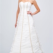 Vertical, Metallic Cord Stripes Down Dress