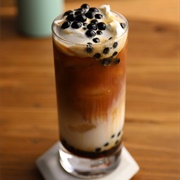 Black Forest Boba Tea With Butterscotch Boba