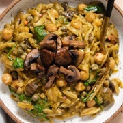 Pesto, Onion, Black Bean, and Pinto Bean Rice