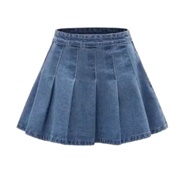 Pleated Denim Mini Skirt Blue