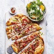 Pizza With Mushrooms, Iberian Ham, Artichoke and Sausage