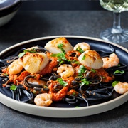 Squid Ink Spaghetti With Shrimp