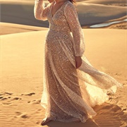 Sequined Sheer Top Layer on Dress