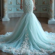 White 3D Flowers Around Hem of Color Dress