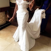 Curved Fabric Over Hips and Down Middle of Skirt