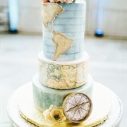 Map Theme Wedding Cake