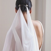 Veil Attached at Two Points on Back of Head